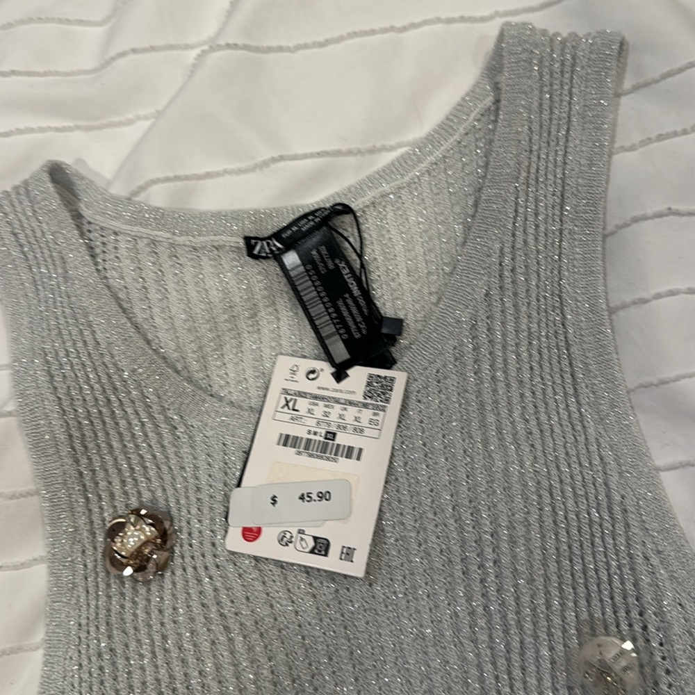 Zara Silver Knit Top with Embellishments *NWT* - Picture 3 of 4